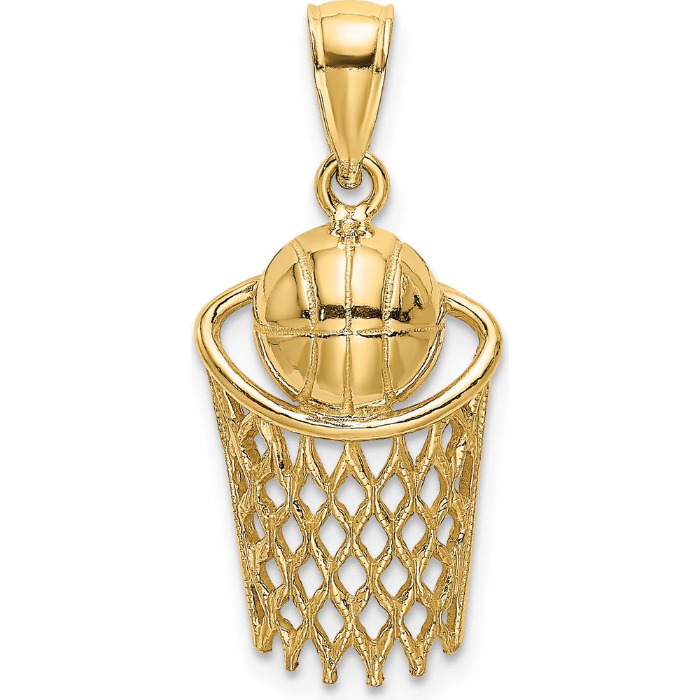14K Yellow Gold Polished Basketball and Net Charm Pendant - 17.8mm Length by Oro Pregiato