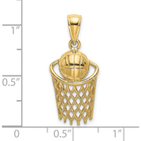 14K Yellow Gold Polished Basketball and Net Charm Pendant - 17.8mm Length by Oro Pregiato