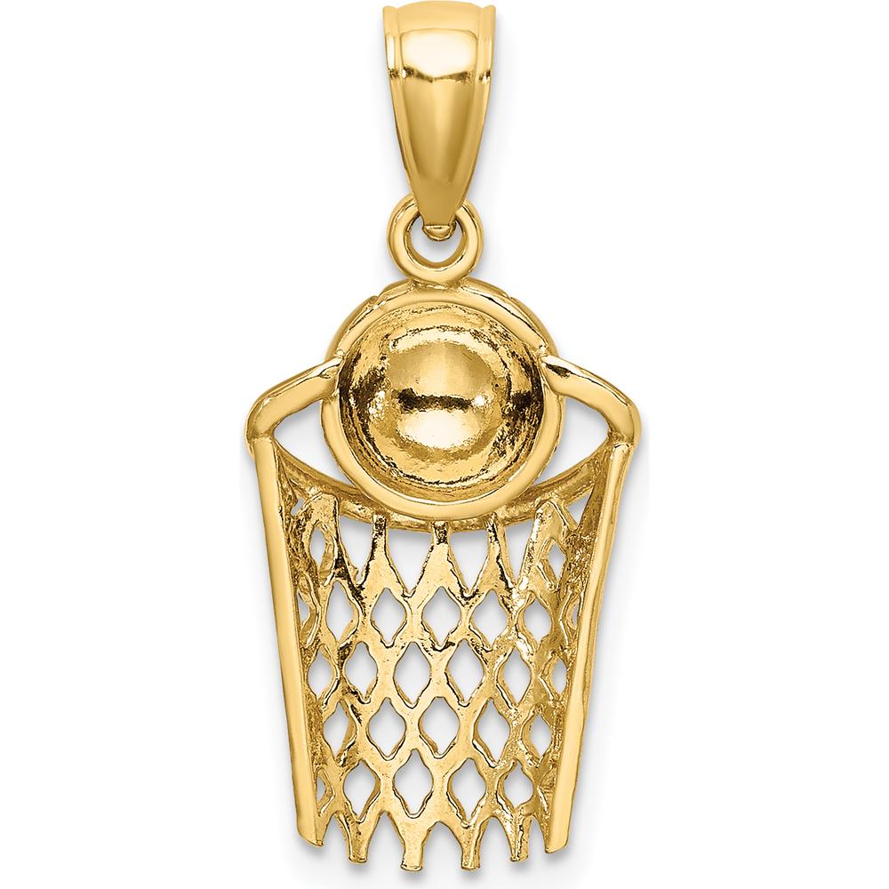 14K Yellow Gold Polished Basketball and Net Charm Pendant - 17.8mm Length by Oro Pregiato