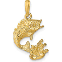 14K Yellow Gold Polished Bass Fish Pendant Charm - Nature Inspired Design by Oro Pregiato