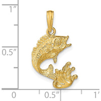 14K Yellow Gold Polished Bass Fish Pendant Charm - Nature Inspired Design by Oro Pregiato