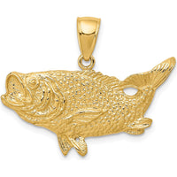 14K Yellow Gold Polished Bass Fish Pendant - Nature-Inspired Design by Oro Pregiato
