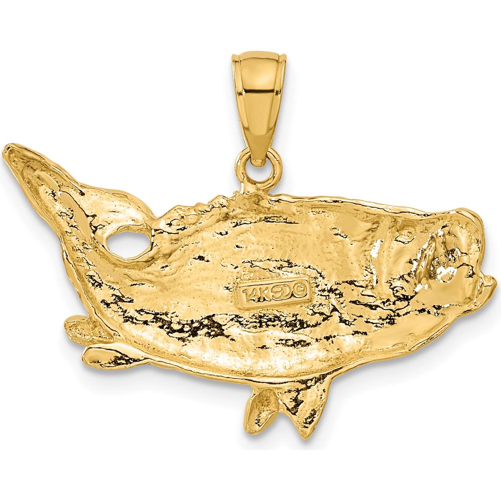 14K Yellow Gold Polished Bass Fish Pendant - Nature-Inspired Design by Oro Pregiato