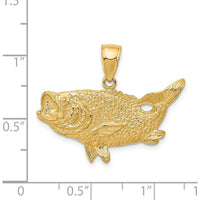 14K Yellow Gold Polished Bass Fish Pendant - Nature-Inspired Design by Oro Pregiato