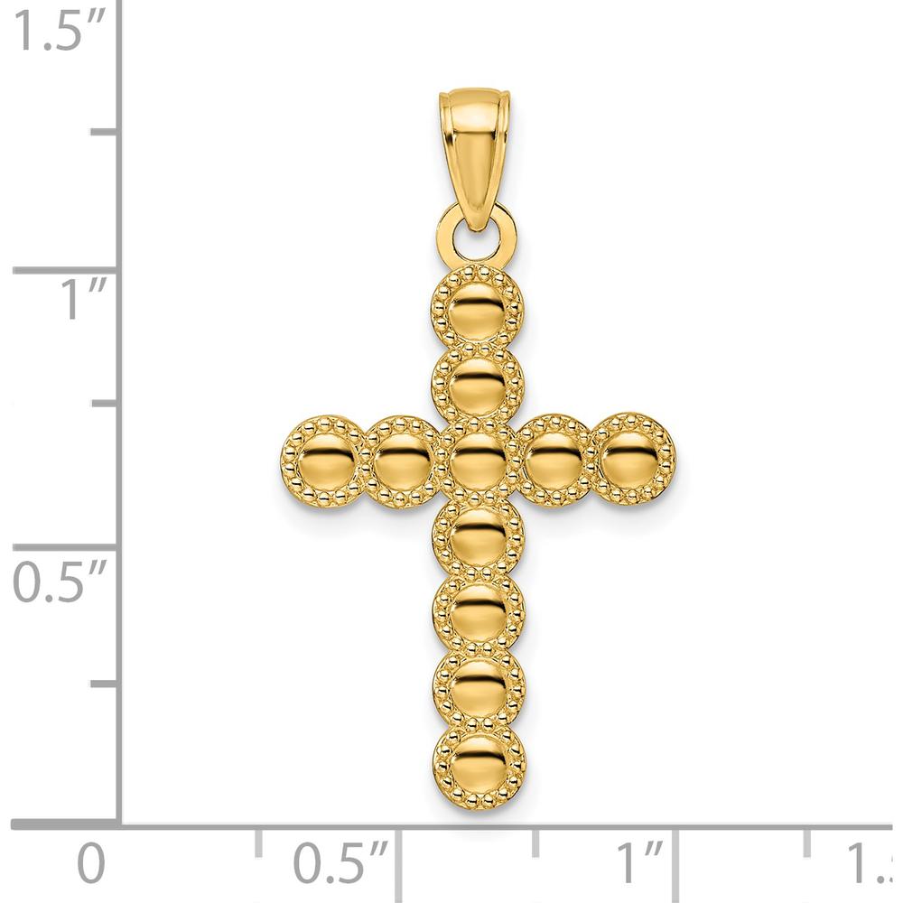 14K Yellow Gold Polished Beaded Circles Cross Pendant - 34.5mm in Length by Oro Pregiato