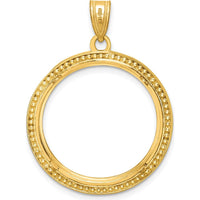 14K Yellow Gold Polished Beaded Coin Bezel Pendant for 1/4 oz. American Eagle Coin by Numis Coin Jewelry