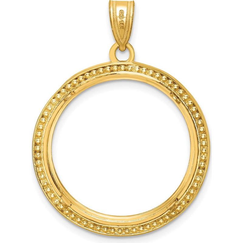 14K Yellow Gold Polished Beaded Coin Bezel Pendant for 1/4 oz. American Eagle Coin by Numis Coin Jewelry