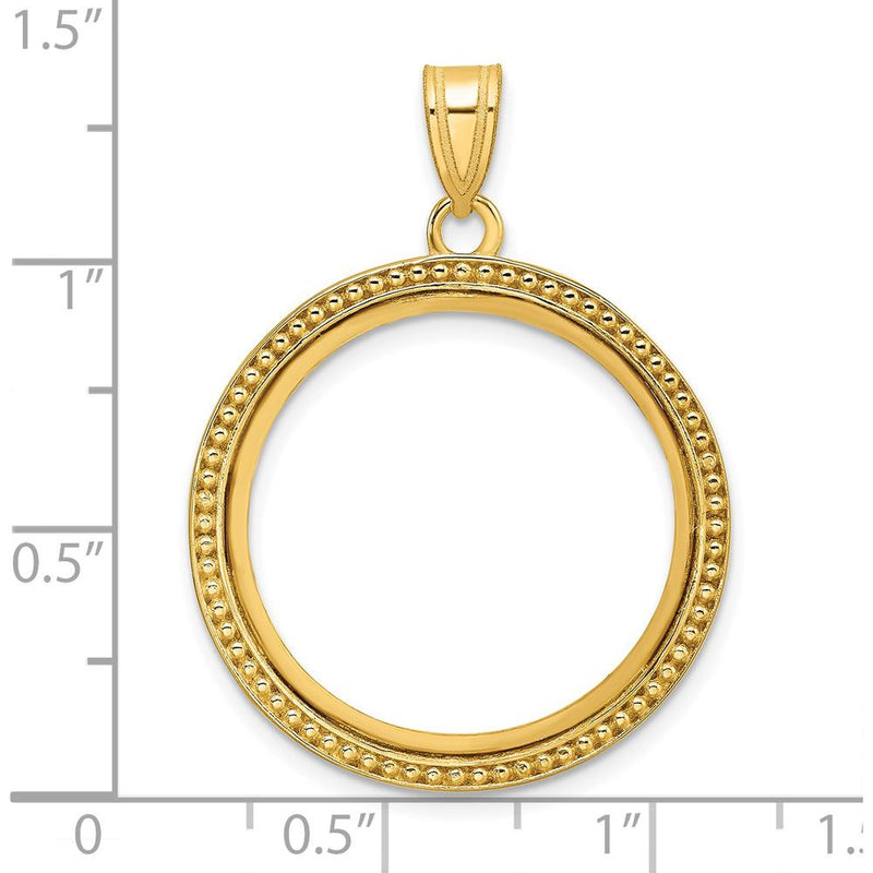14K Yellow Gold Polished Beaded Coin Bezel Pendant for 1/4 oz. American Eagle Coin by Numis Coin Jewelry