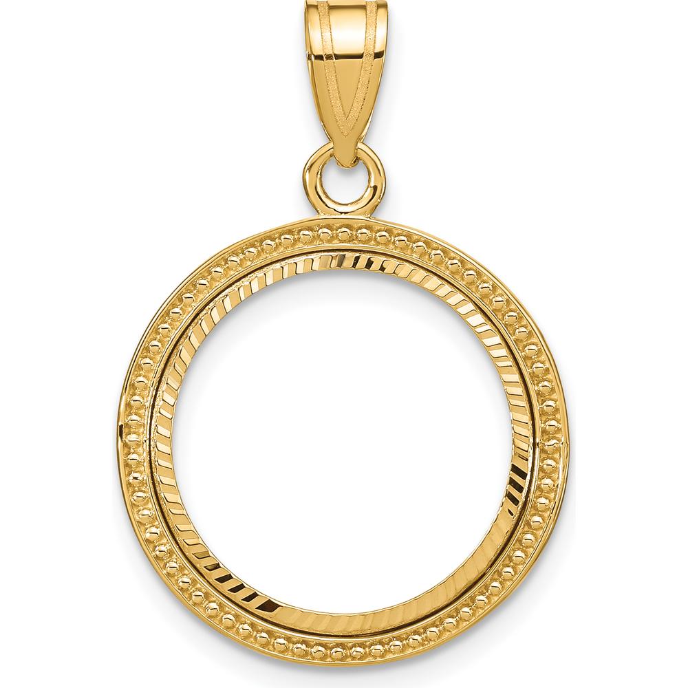 14K Yellow Gold Polished Beaded Coin Bezel Pendant - Holds 1/10 oz. American Eagle Coin by Numis Coin Jewelry