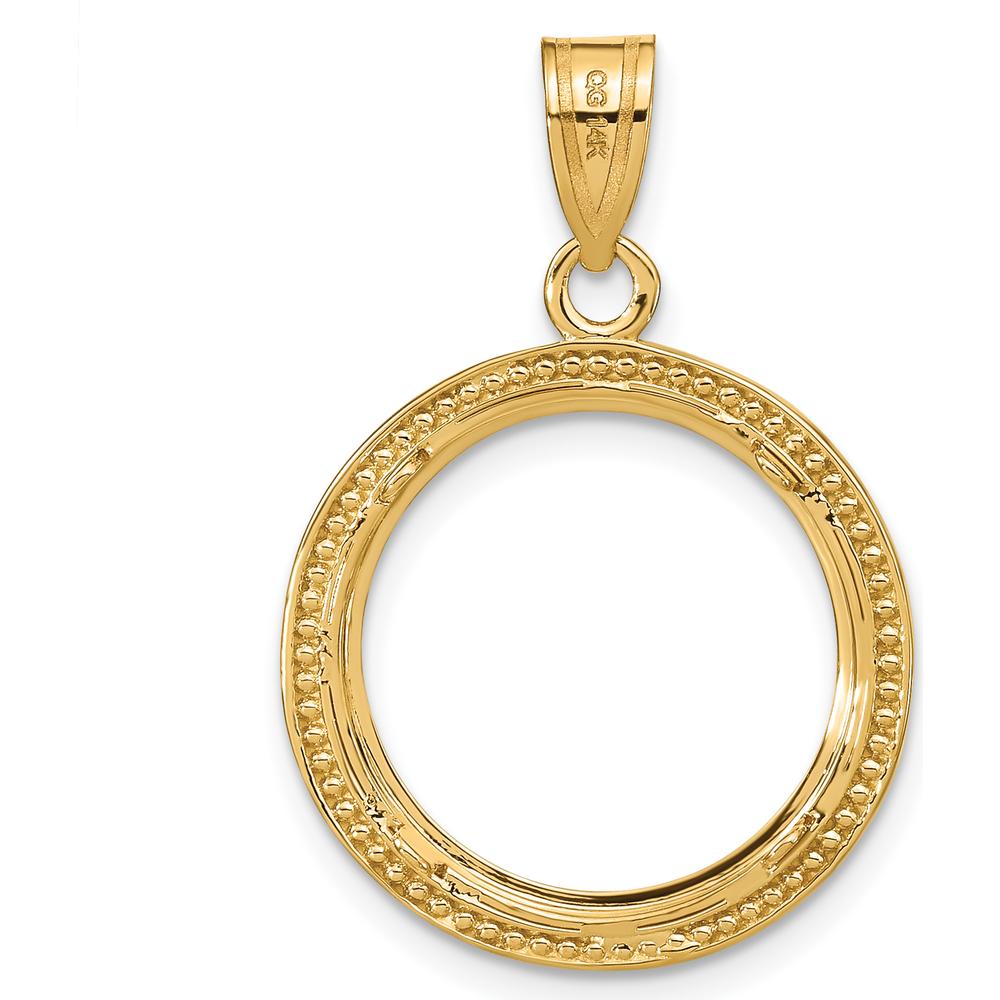 14K Yellow Gold Polished Beaded Coin Bezel Pendant - Holds 1/10 oz. American Eagle Coin by Numis Coin Jewelry