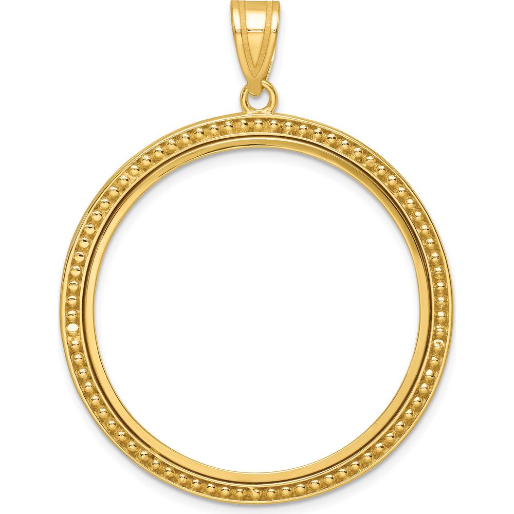 14K Yellow Gold Polished Beaded Coin Bezel Pendant - Holds 1 oz. Panda Coin by Numis Coin Jewelry