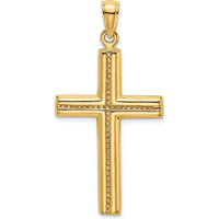 14K Yellow Gold Polished Beaded Cross Charm Pendant - 42.5mm in Length by Oro Pregiato