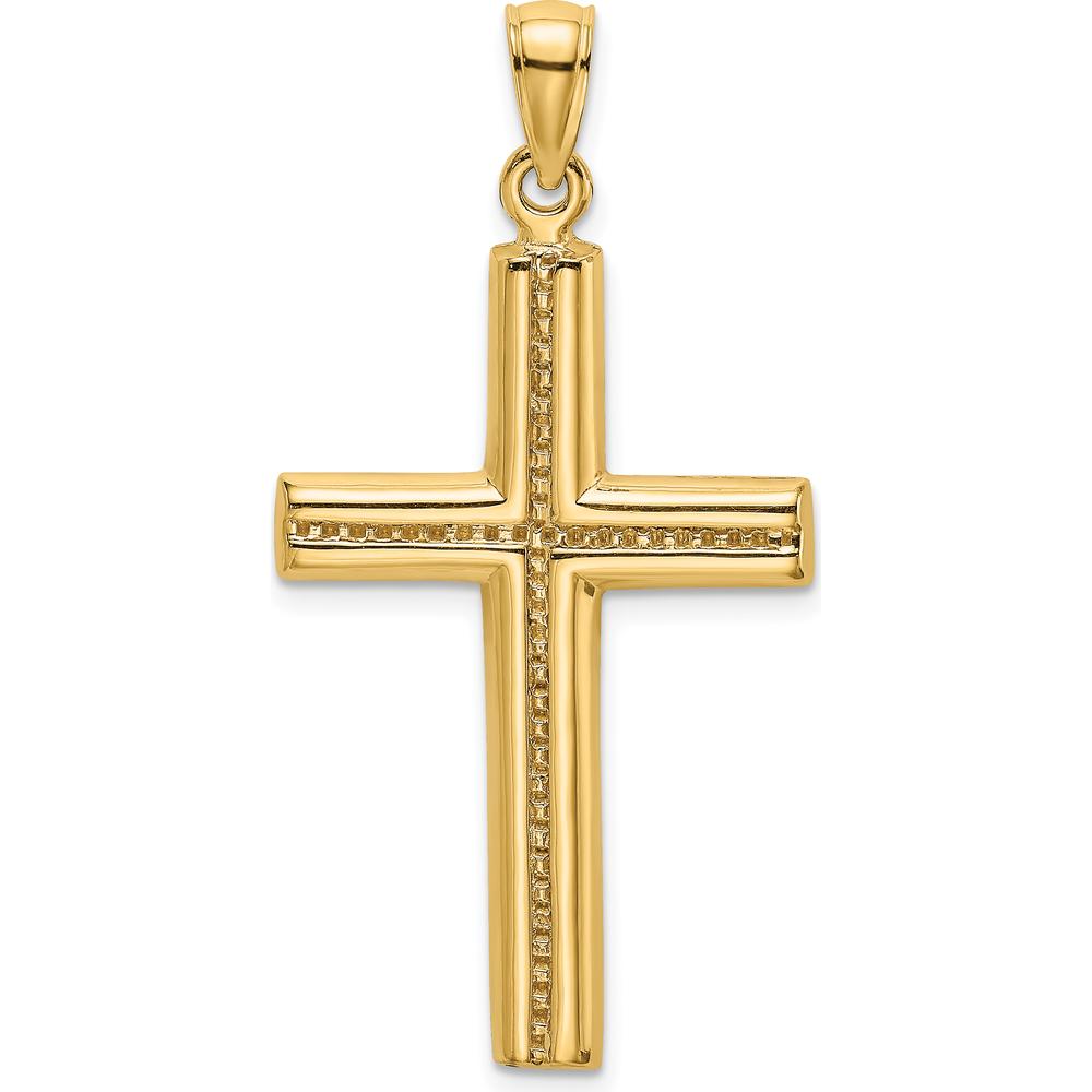 14K Yellow Gold Polished Beaded Cross Charm Pendant - 42.5mm in Length by Oro Pregiato