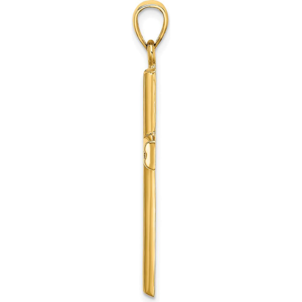 14K Yellow Gold Polished Beaded Cross Charm Pendant - 42.5mm in Length by Oro Pregiato