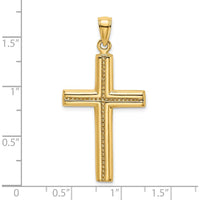 14K Yellow Gold Polished Beaded Cross Charm Pendant - 42.5mm in Length by Oro Pregiato