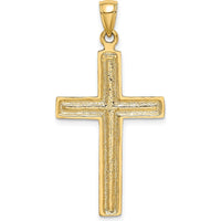 14K Yellow Gold Polished Beaded Cross Charm Pendant - 42.5mm in Length by Oro Pregiato