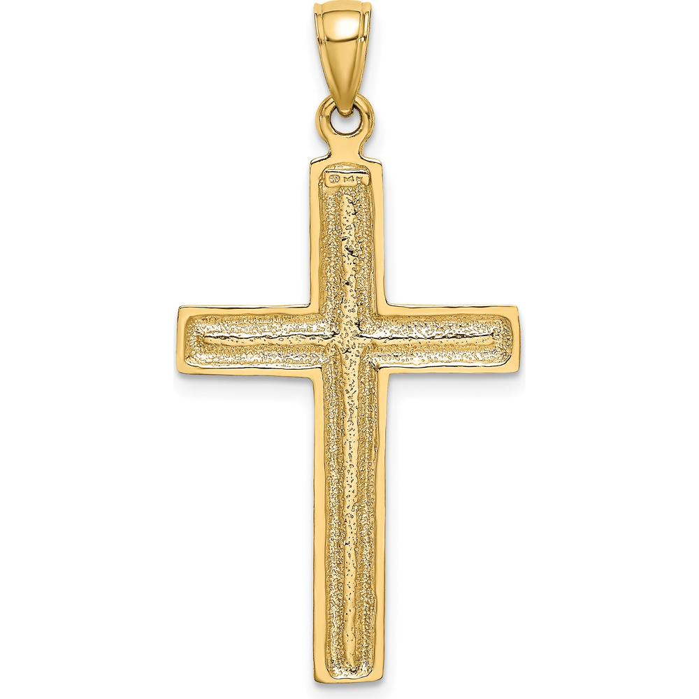 14K Yellow Gold Polished Beaded Cross Charm Pendant - 42.5mm in Length by Oro Pregiato