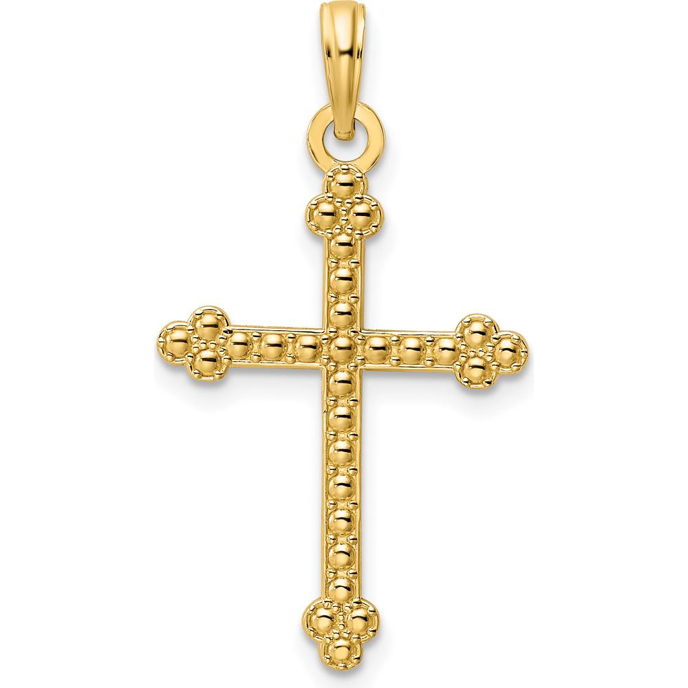14K Yellow Gold Polished Beaded Cross Pendant - 31mm Length by Oro Pregiato