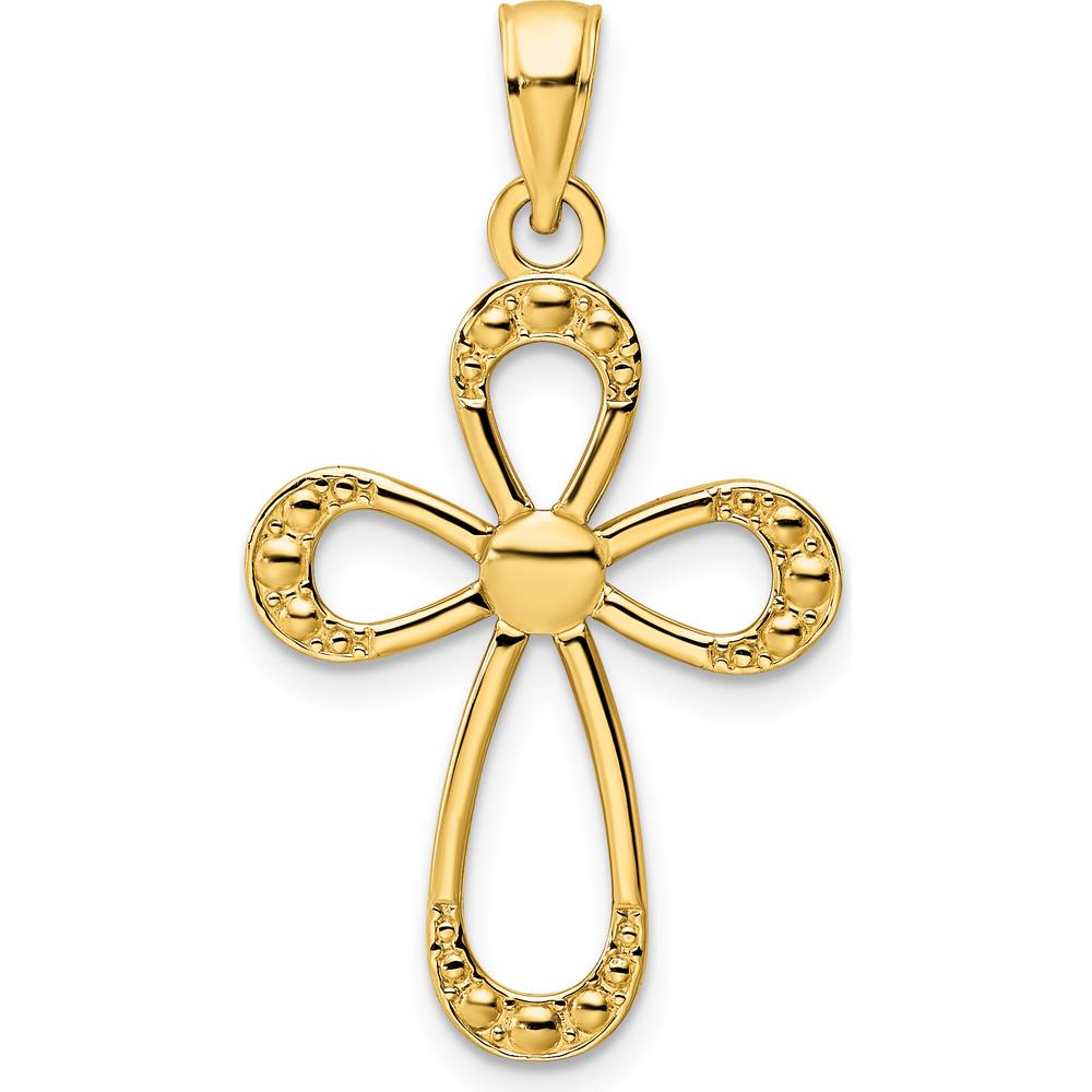 14K Yellow Gold Polished Beaded Cross Pendant - 32.75mm Length by Oro Pregiato