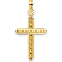 14K Yellow Gold Polished Beaded Cross Pendant - 34mm Length by Oro Pregiato