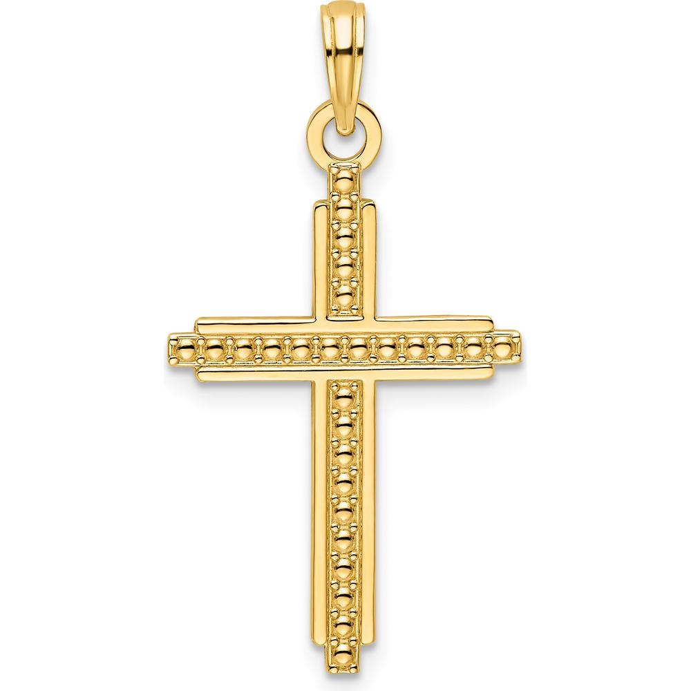 14K Yellow Gold Polished Beaded Cross Pendant - 34mm Length by Oro Pregiato