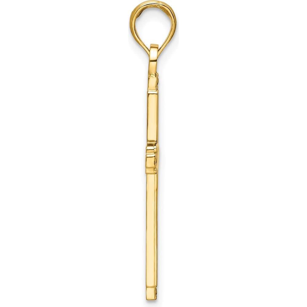 14K Yellow Gold Polished Beaded Cross Pendant - 34mm Length by Oro Pregiato