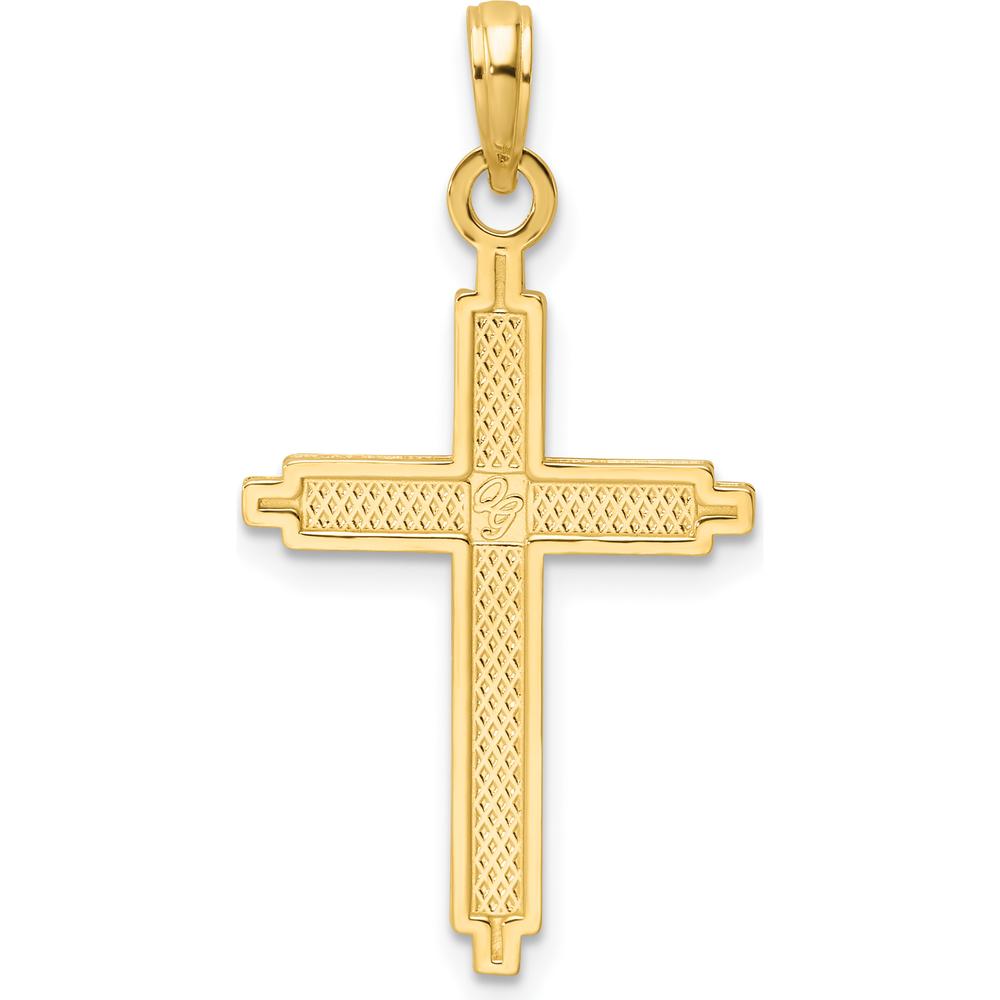 14K Yellow Gold Polished Beaded Cross Pendant - 34mm Length by Oro Pregiato