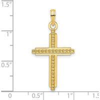 14K Yellow Gold Polished Beaded Cross Pendant - 34mm Length by Oro Pregiato