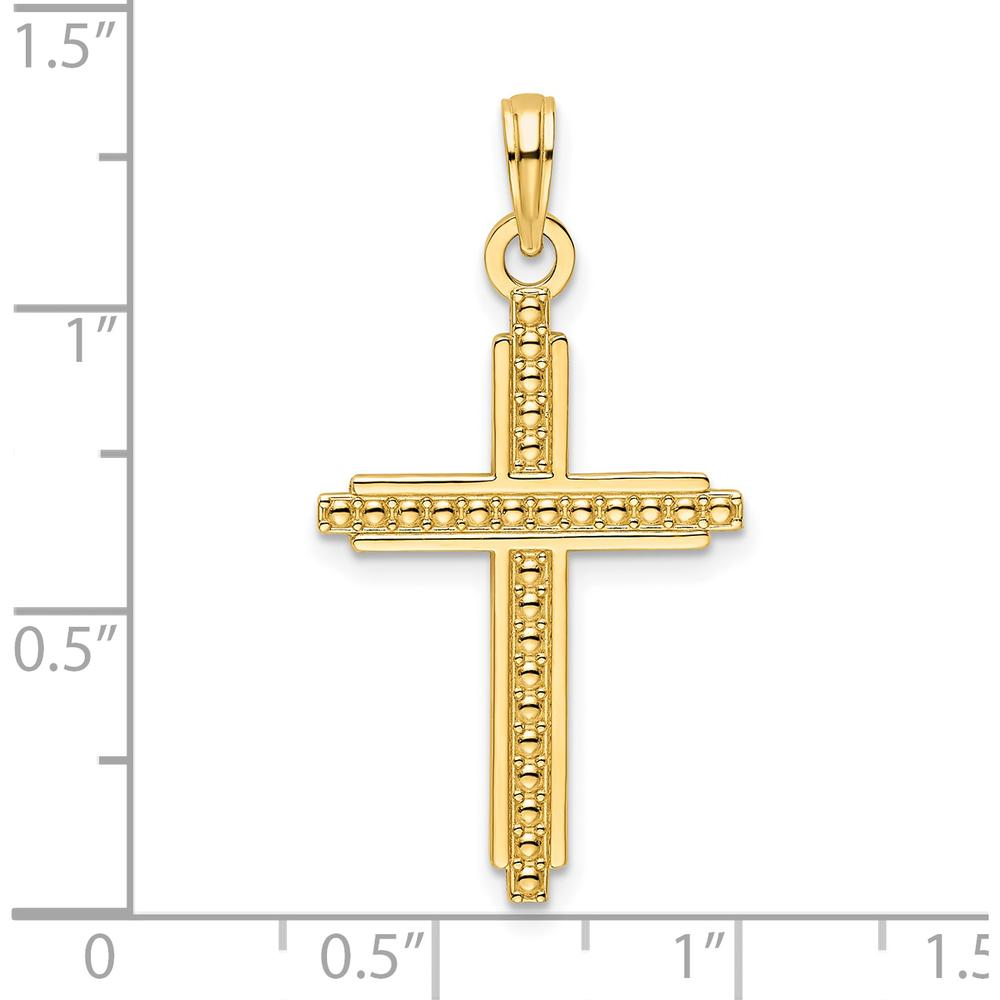 14K Yellow Gold Polished Beaded Cross Pendant - 34mm Length by Oro Pregiato