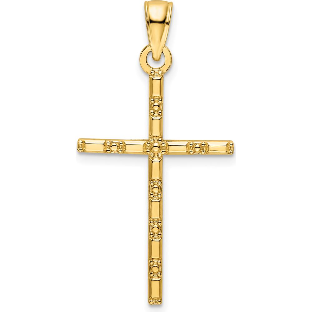 14K Yellow Gold Polished Beaded Cross Pendant - 36.4mm Length by Oro Pregiato