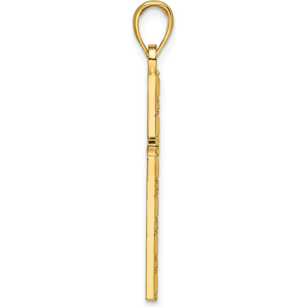 14K Yellow Gold Polished Beaded Cross Pendant - 36.4mm Length by Oro Pregiato