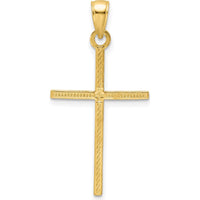 14K Yellow Gold Polished Beaded Cross Pendant - 36.4mm Length by Oro Pregiato