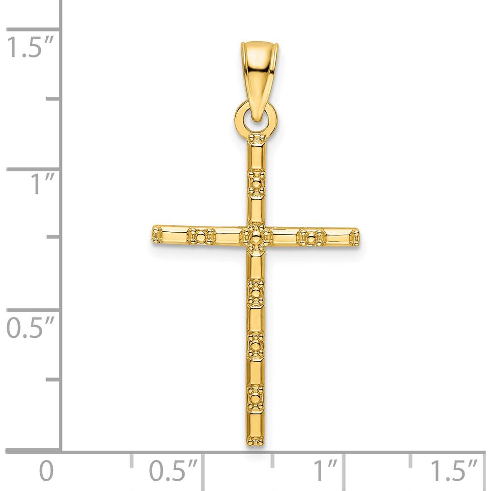14K Yellow Gold Polished Beaded Cross Pendant - 36.4mm Length by Oro Pregiato