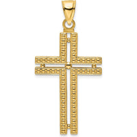 14K Yellow Gold Polished Beaded Cross Pendant - 48mm Length by Oro Pregiato