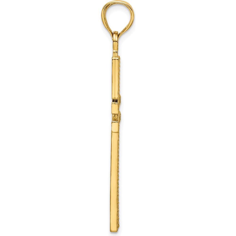 14K Yellow Gold Polished Beaded Cross Pendant - 48mm Length by Oro Pregiato