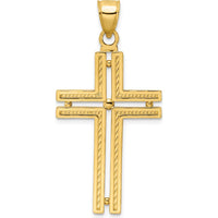 14K Yellow Gold Polished Beaded Cross Pendant - 48mm Length by Oro Pregiato