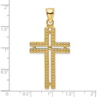 14K Yellow Gold Polished Beaded Cross Pendant - 48mm Length by Oro Pregiato