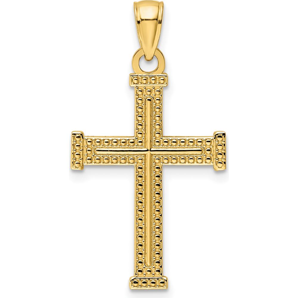 14K Yellow Gold Polished Beaded Cross Pendant - Symbol of Faith and Strength by Oro Pregiato
