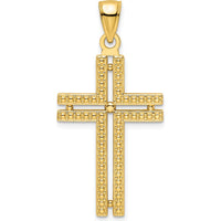 14K Yellow Gold Polished Beaded Cross Pendant with Open Back Design by Oro Pregiato