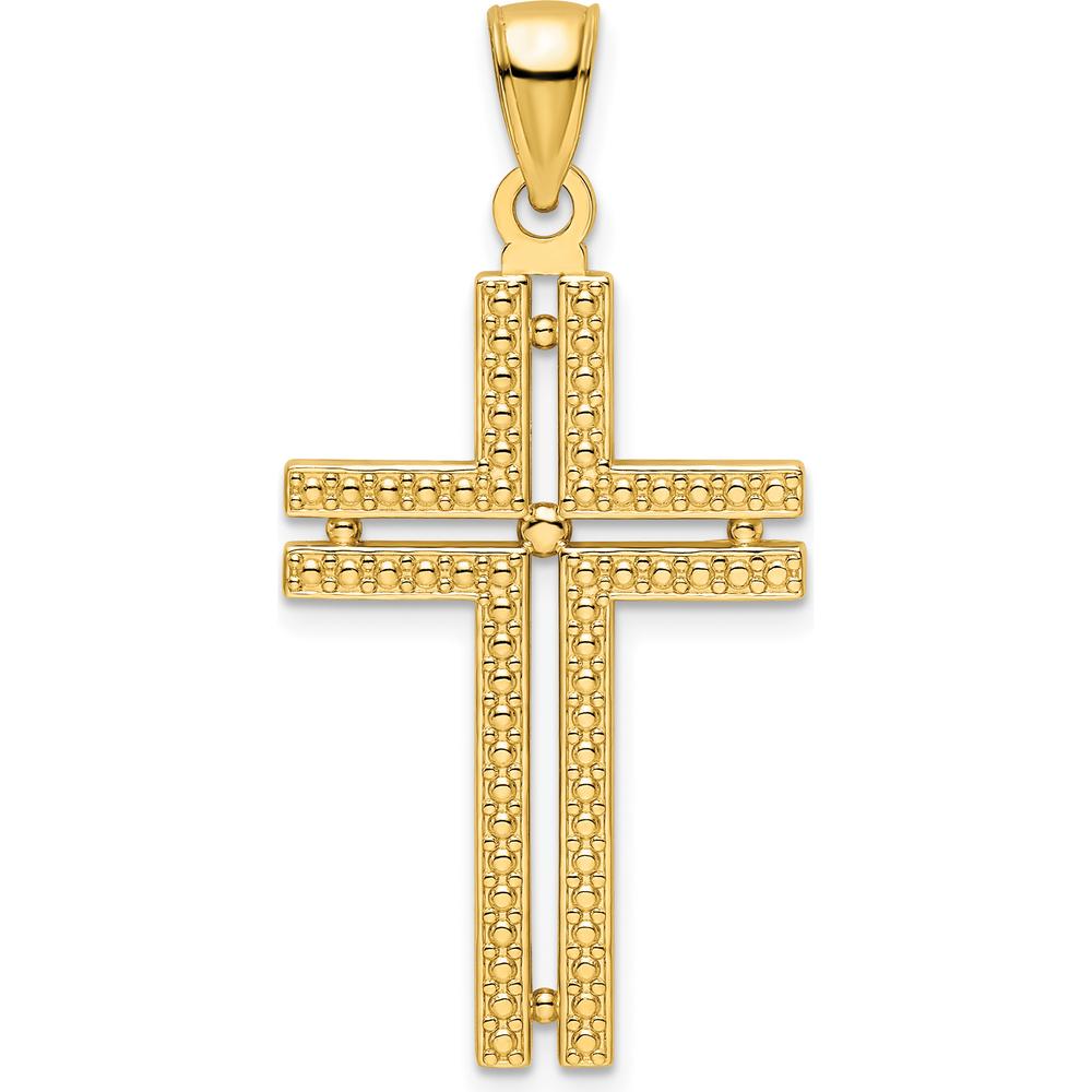 14K Yellow Gold Polished Beaded Cross Pendant with Open Back Design by Oro Pregiato