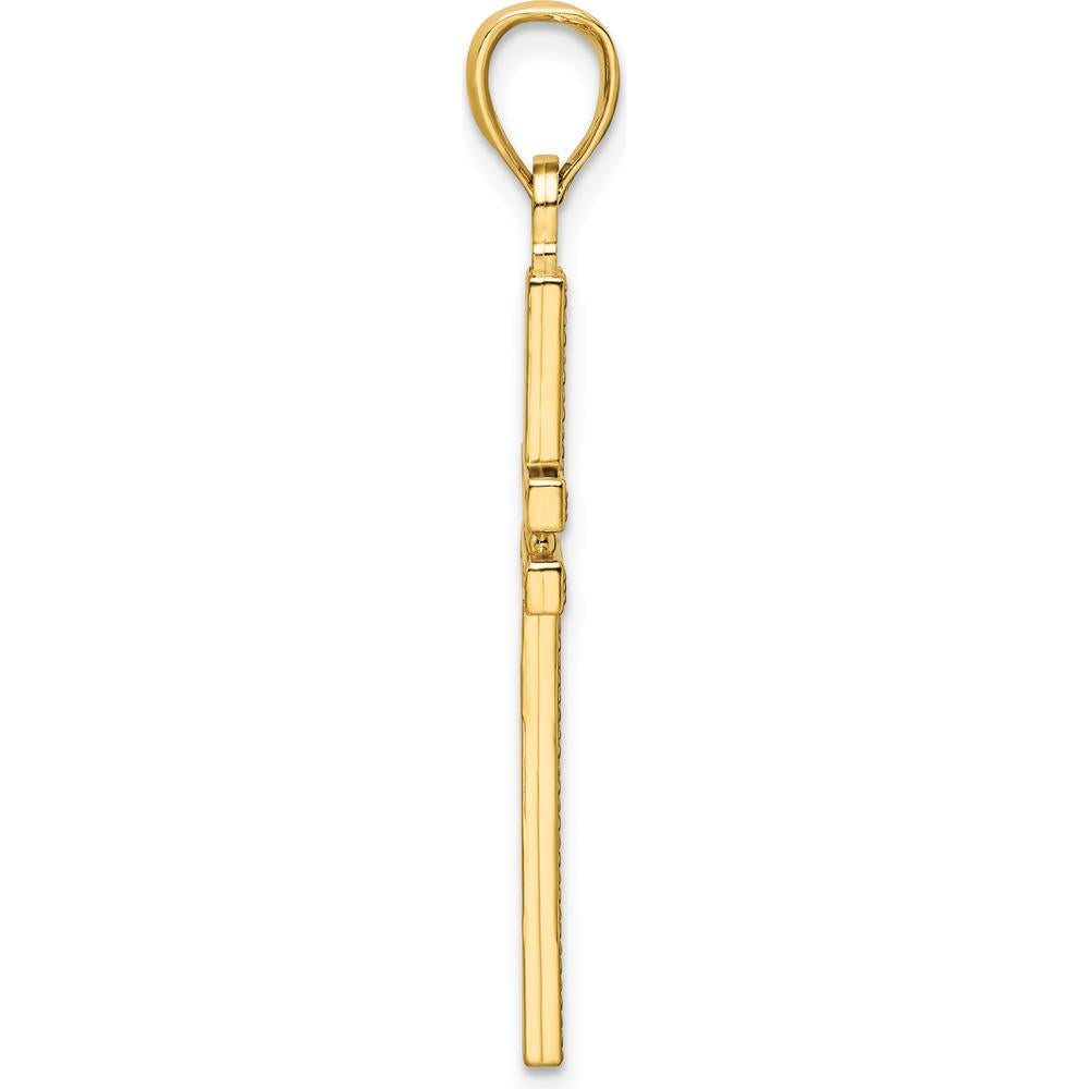 14K Yellow Gold Polished Beaded Cross Pendant with Open Back Design by Oro Pregiato