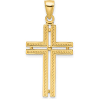 14K Yellow Gold Polished Beaded Cross Pendant with Open Back Design by Oro Pregiato