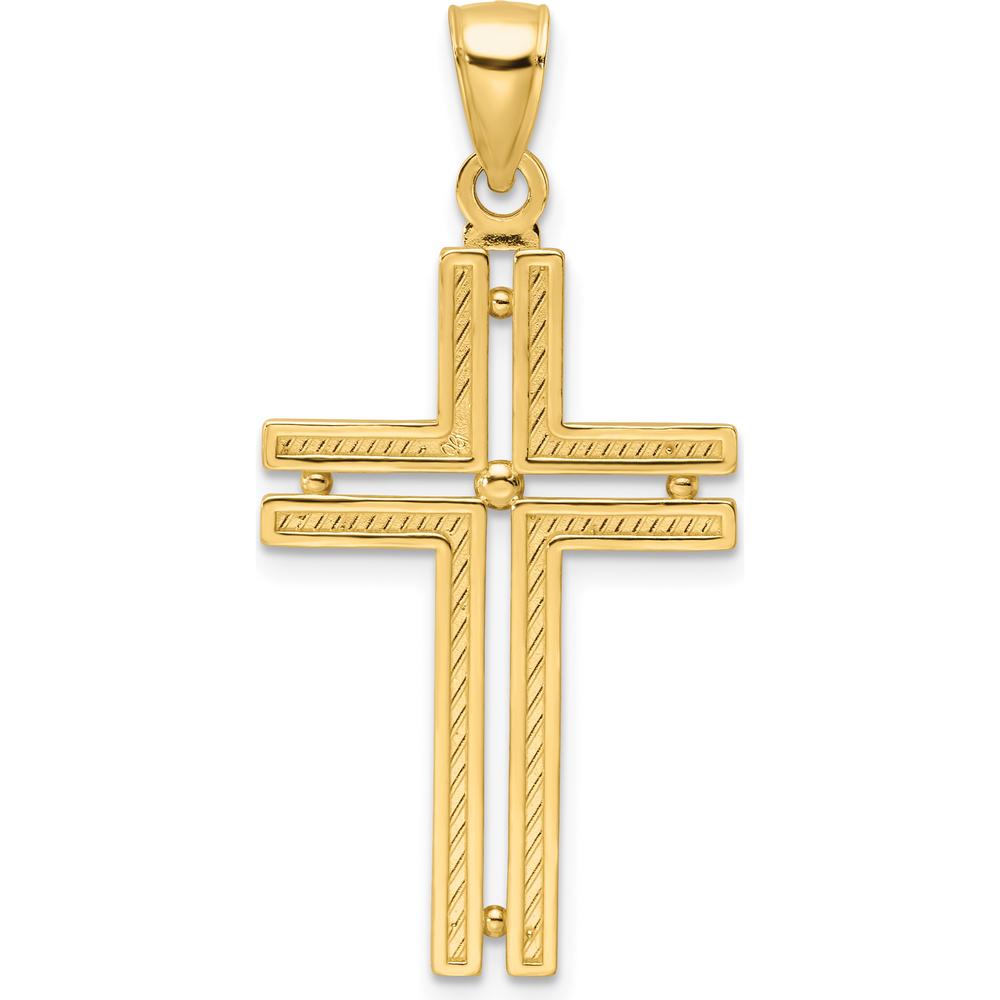 14K Yellow Gold Polished Beaded Cross Pendant with Open Back Design by Oro Pregiato