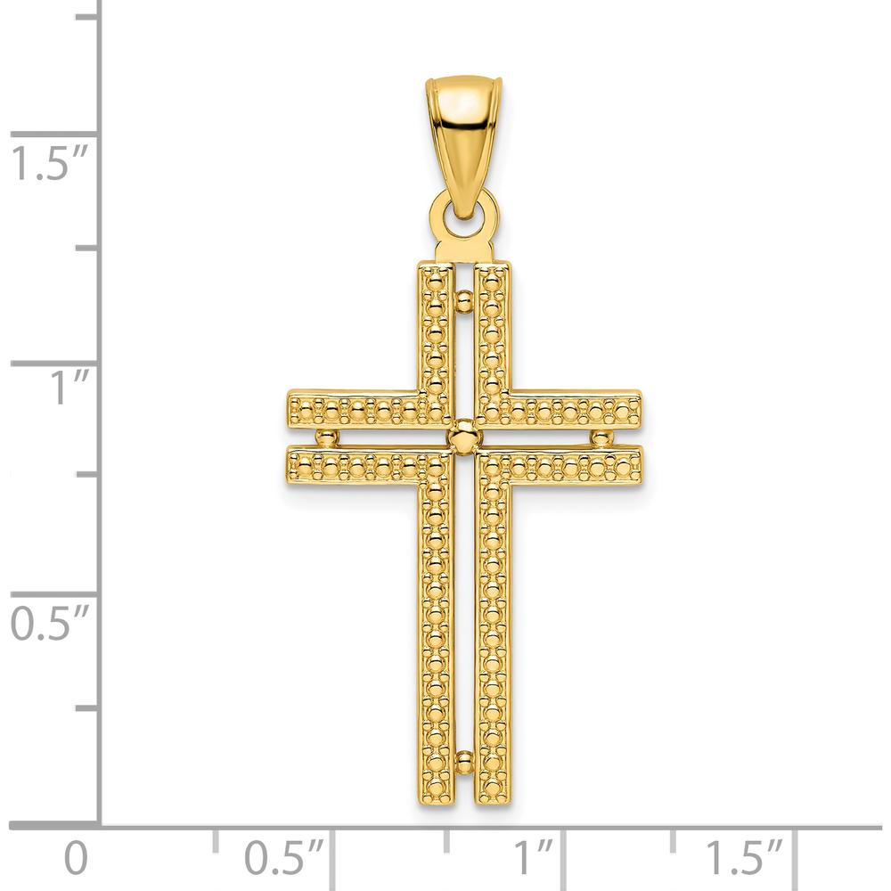 14K Yellow Gold Polished Beaded Cross Pendant with Open Back Design by Oro Pregiato