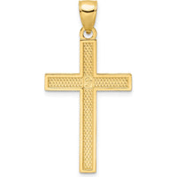 14K Yellow Gold Polished Beaded Cross Pendant with Textured Back - 39.8mm Length by Oro Pregiato