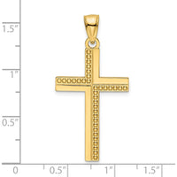 14K Yellow Gold Polished Beaded Cross Pendant with Textured Back - 39.8mm Length by Oro Pregiato