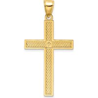 14K Yellow Gold Polished Beaded Cross Pendant with Textured Back - 46mm Length by Oro Pregiato