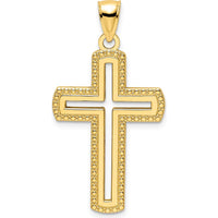 14K Yellow Gold Polished Beaded Cut-out Cross Pendant - 39mm Length by Oro Pregiato