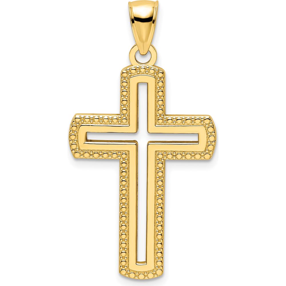 14K Yellow Gold Polished Beaded Cut-out Cross Pendant - 39mm Length by Oro Pregiato