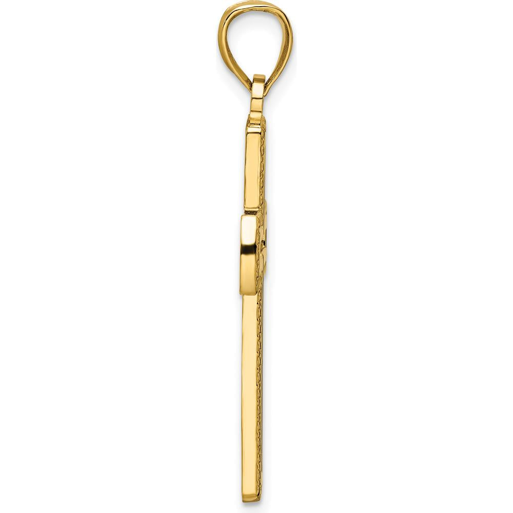 14K Yellow Gold Polished Beaded Cut-out Cross Pendant - 39mm Length by Oro Pregiato
